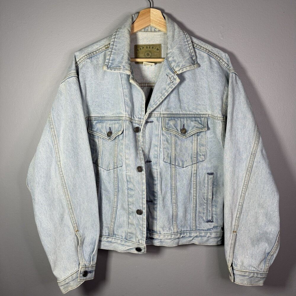 Vintage 90s GAP Denim Trucker Jacket Light Wash Oversized Jean Jacket Small
